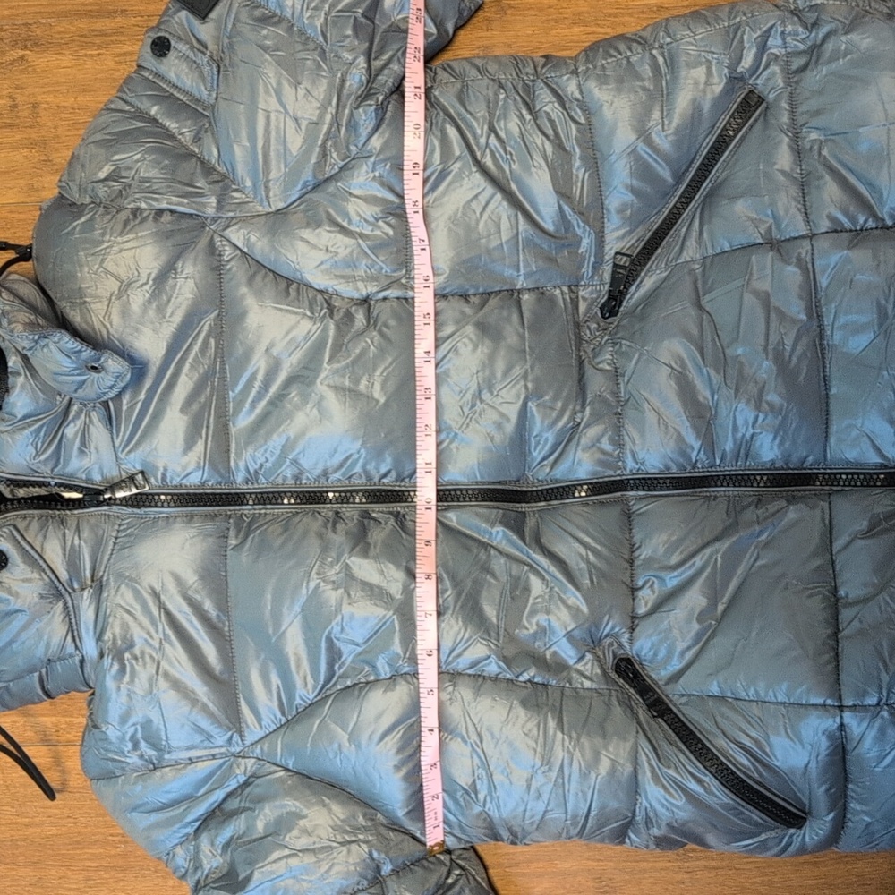 Steve Madden Silver Quilted Puffer Jacket Parka Faux Fur Lined NWT - Picture 11 of 15